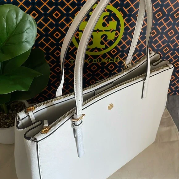 New , tory burch Emerson large double sip tote shoulder bag 134837 ivory - Picture 8 of 17